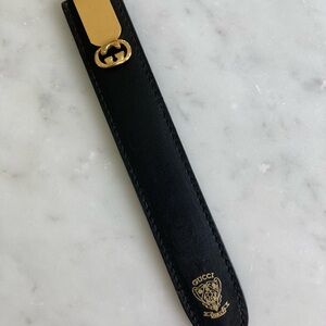 Gucci Black Leather Bookmark with Gold Accent